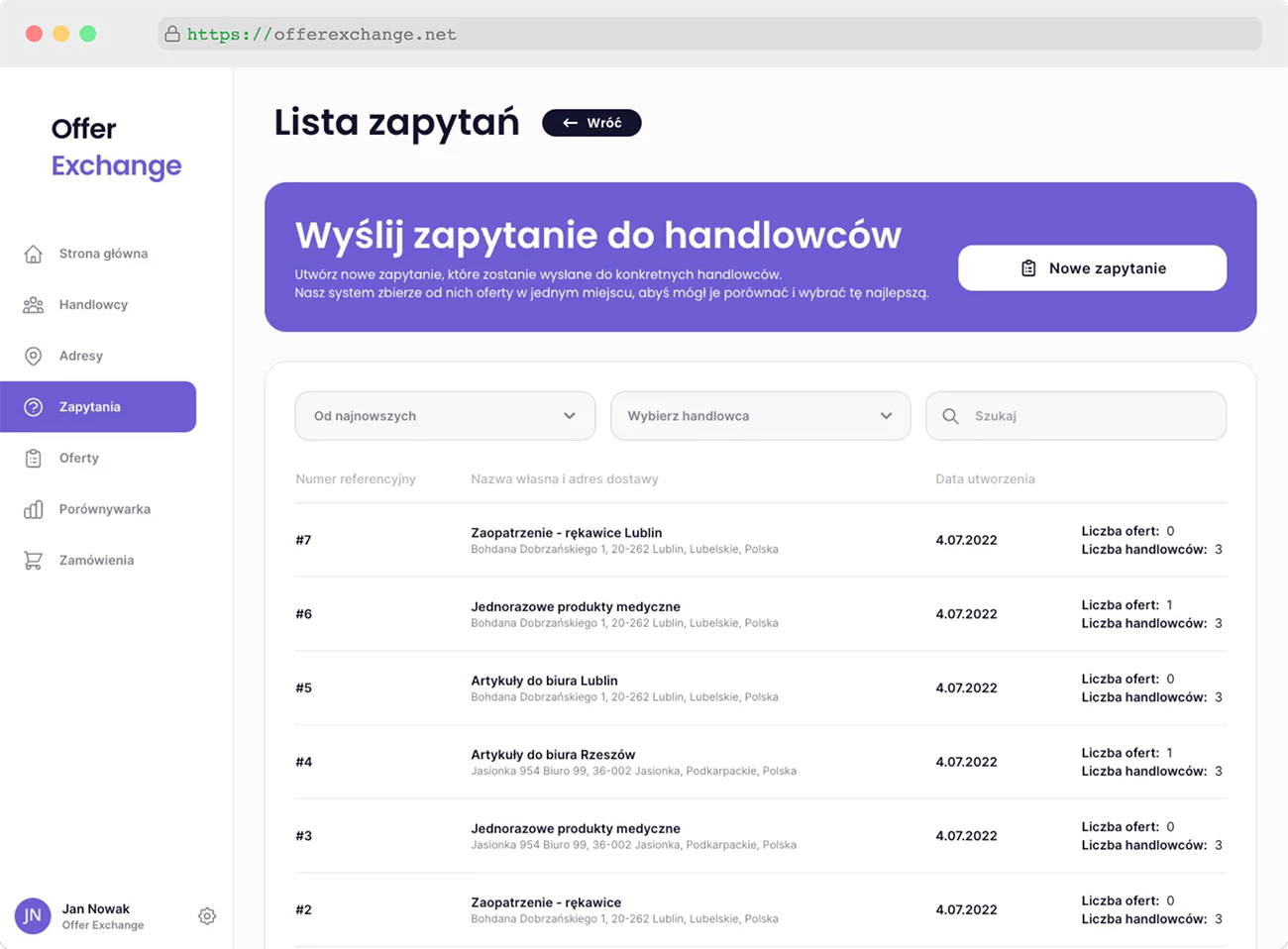 Lista zapytań handlowych